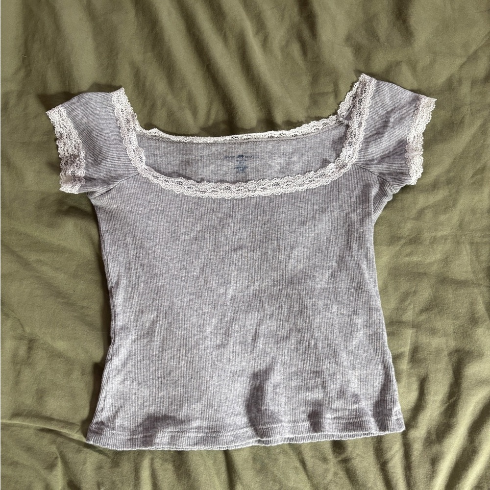 Gray Lace Trim Women's Top
